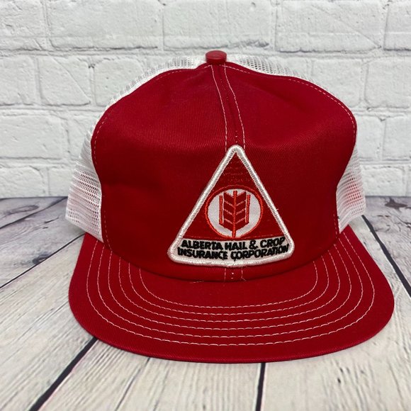 Vintage Farmer Hat Trucker Mesh Cap Red White Alberta Hail & Crop Item #3 - Picture 1 of 8